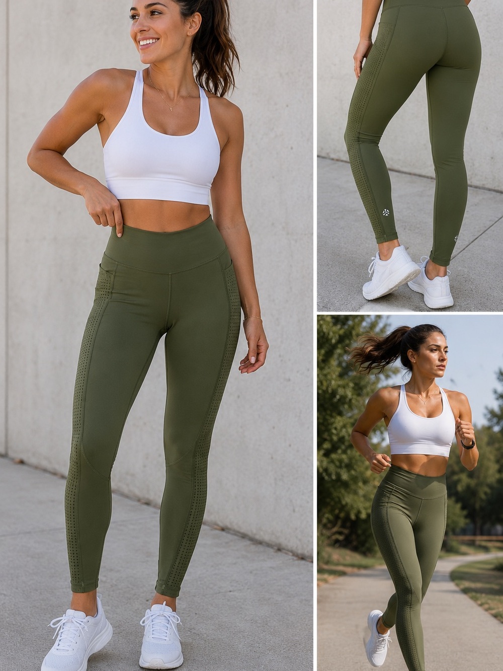 Just Live Olive Green Mesh Panel Active Leggings Medium